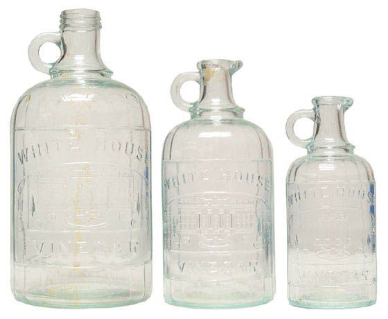 3 Hemingray Made White House Vinegar bottles